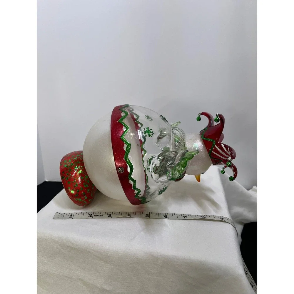 Snowman Jester Figurine Christmas Holiday Decor Glass Glitter Bells 9.5 Inch
